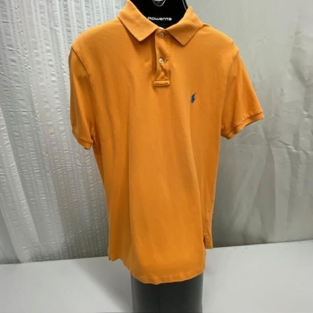 Polo Ralph Lauren Men's L Orange Custom Slim Fit Mesh Polo Blue Pony Cotton